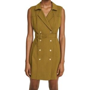 Sharagano Suit Dress Womens 16 Double Breasted Shirt Dress Olive Green Career